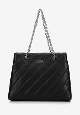 Faux leather quilted shopper bag with chain shoulder strap I WITTCHEN, black-silver, 97-4Y-608-1S, Photo 1