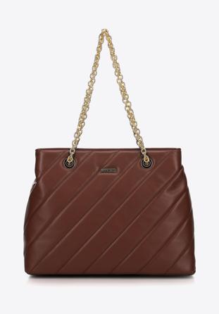 Faux leather quilted shopper bag with chain shoulder strap I WITTCHEN, brown, 97-4Y-608-4, Photo 1