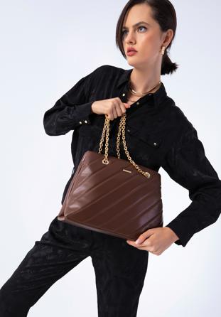 Faux leather quilted shopper bag with chain shoulder strap I WITTCHEN, brown, 97-4Y-608-4, Photo 1