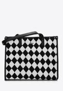Shopper bag with patterned front, black-white, 97-4Y-506-X1, Photo 1