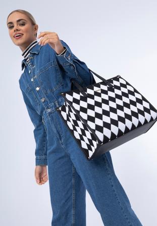 Shopper bag with patterned front, black-white, 97-4Y-506-X1, Photo 1