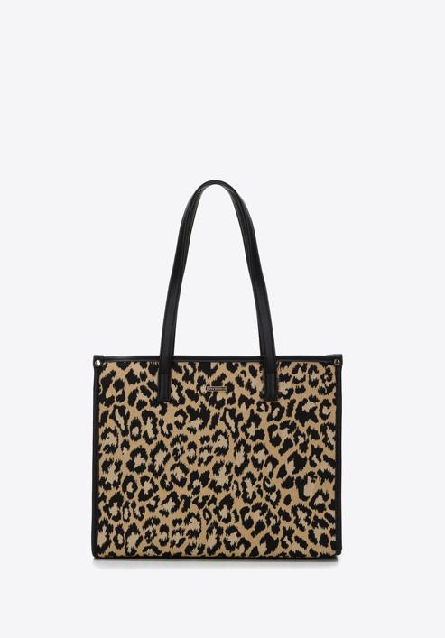 Shopper bag with patterned front, black-brown, 97-4Y-506-1X, Photo 2