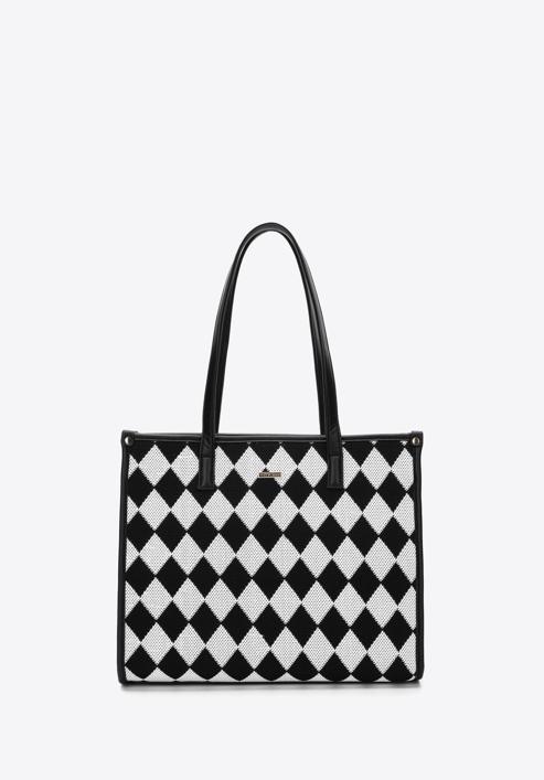Shopper bag with patterned front, black-white, 97-4Y-506-X1, Photo 2