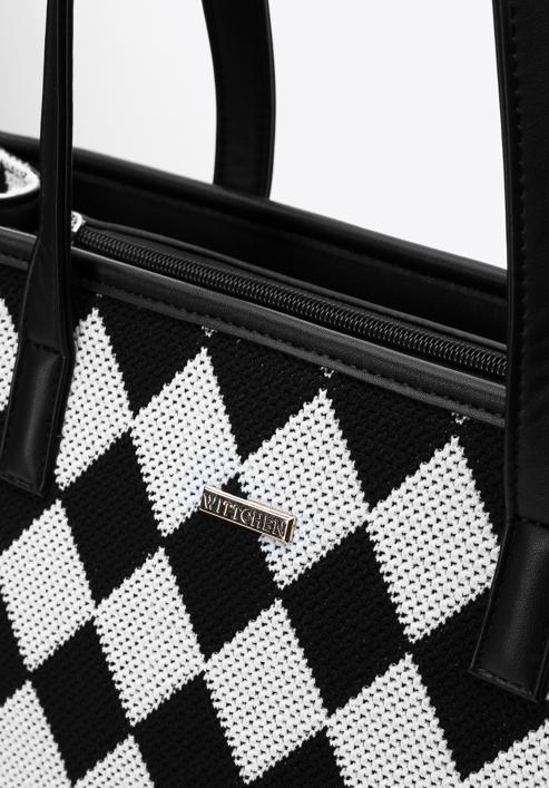 Torebka shopperka z wzorzystym frontem, czarno-biały, 97-4Y-506-X1, Zdjęcie 5
