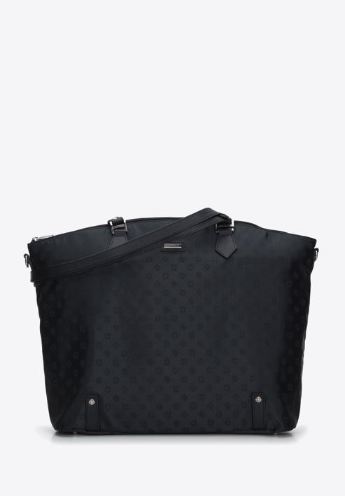 Jacquard and leather shopper bag, black, 95-4-901-9, Photo 1
