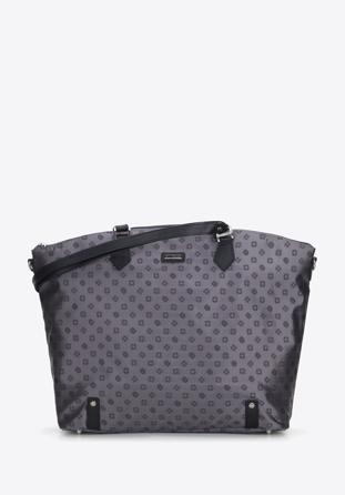 Jacquard and leather shopper bag, grey, 95-4-901-8, Photo 1