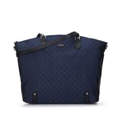 Jacquard and leather shopper bag, navy blue, 95-4-901-N, Photo 1