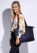 Jacquard and leather shopper bag, navy blue, 95-4-901-N, Photo 15