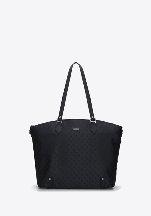 Jacquard and leather shopper bag, black, 95-4-901-9, Photo 2