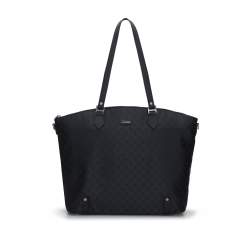 Jacquard and leather shopper bag, black, 95-4-901-1, Photo 1