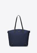 Jacquard and leather shopper bag, navy blue, 95-4-901-N, Photo 2