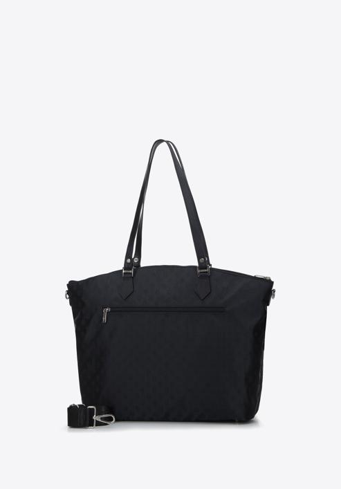 Jacquard and leather shopper bag, black, 95-4-901-9, Photo 3