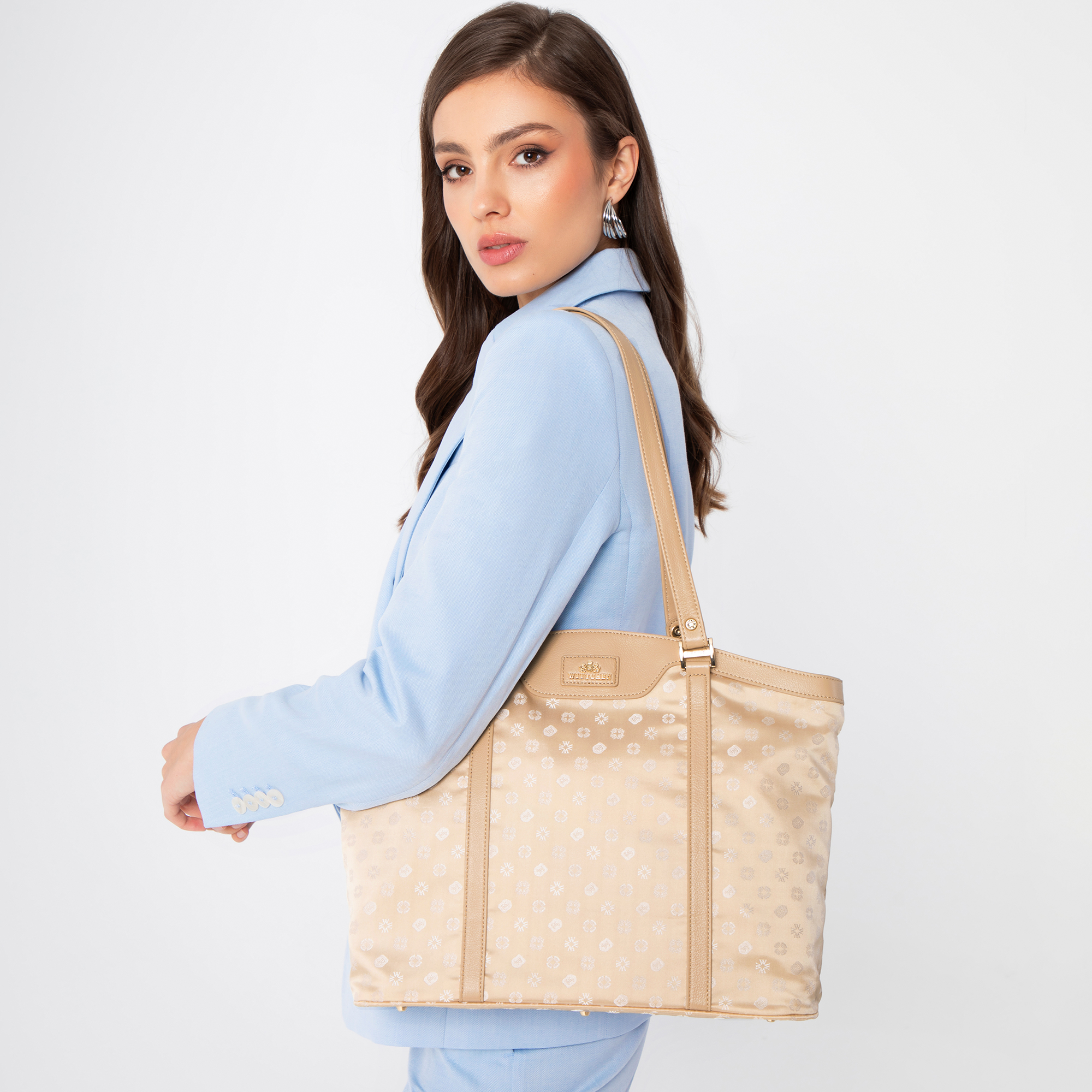 Dámska shopper kabelka zo žakáru krémová 98-4E-904-0, Vyberte variant krémová