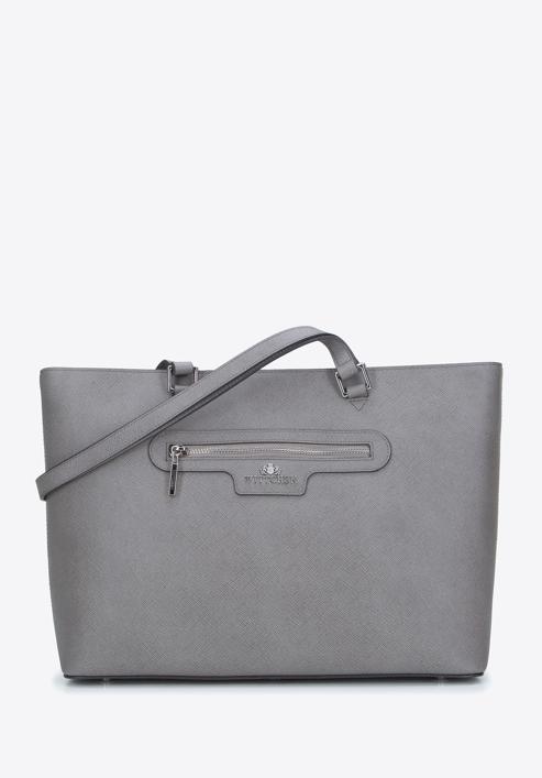 Classic leather shopper bag, grey, 29-4E-009-88, Photo 1