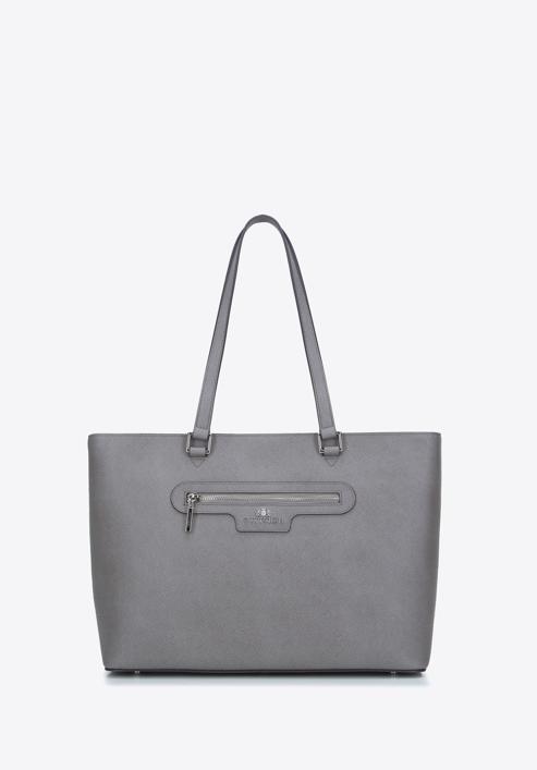 Classic leather shopper bag, grey, 29-4E-009-88, Photo 2