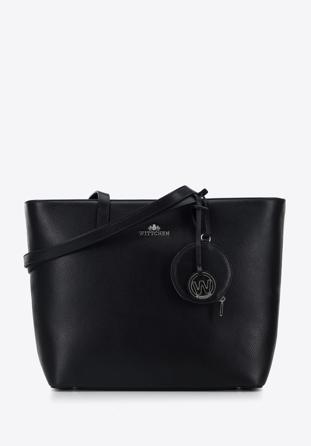 Leather winged shopper bag, black-silver, 95-4E-612-1, Photo 1