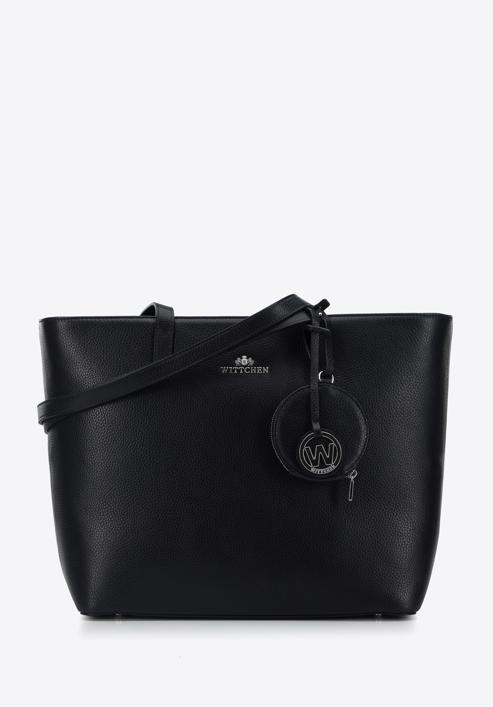 Leather winged shopper bag, black-silver, 95-4E-612-8, Photo 1