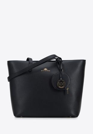 Leather winged shopper bag, black, 95-4E-612-10, Photo 1