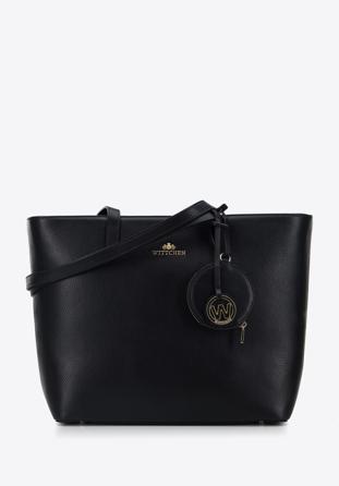 Leather winged shopper bag, black-gold, 95-4E-612-11, Photo 1
