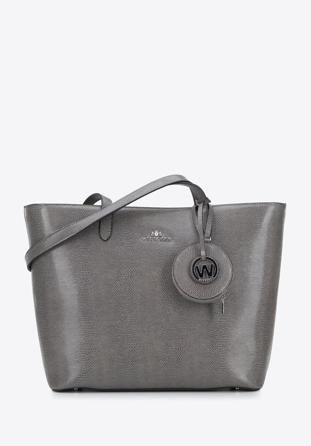 Leather winged shopper bag, grey, 95-4E-612-8, Photo 1