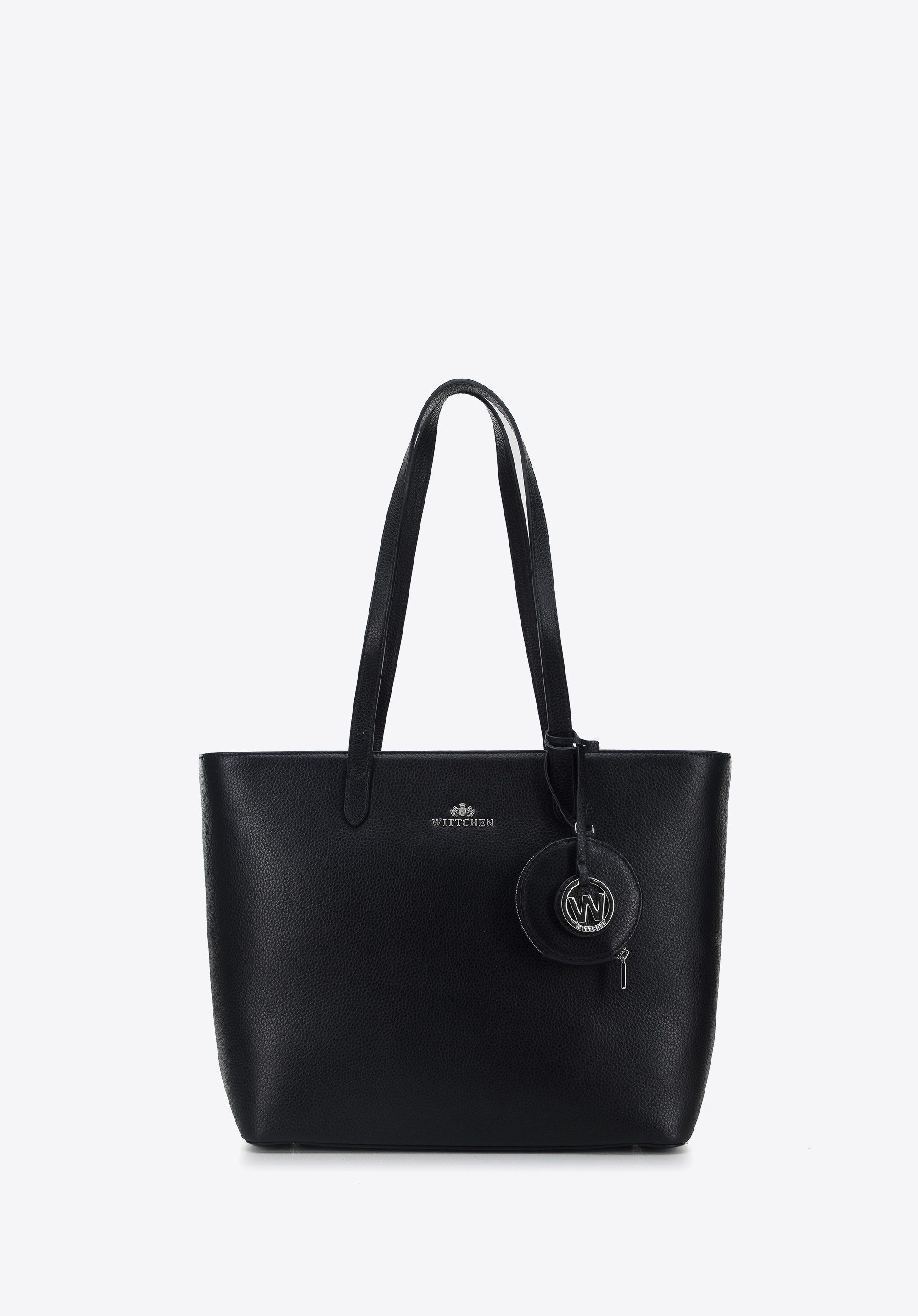 Leather winged shopper bag, black-silver, 95-4E-612-1, Photo 1