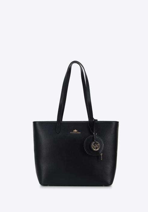 Leather winged shopper bag, black-gold, 95-4E-612-10, Photo 2