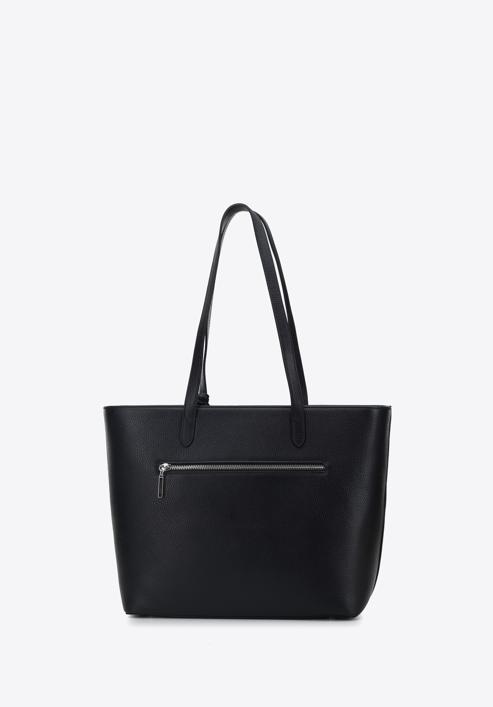 Leather winged shopper bag, black-silver, 95-4E-612-8, Photo 3