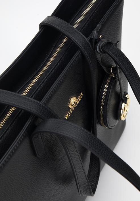 Leather winged shopper bag, black-gold, 95-4E-612-10, Photo 5