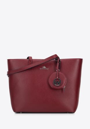 Leather shopper bag with a small pouch and a keyring, dar red, 95-4E-613-3, Photo 1