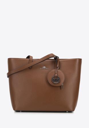 Leather shopper bag with a small pouch and a keyring, brown, 95-4E-613-4, Photo 1