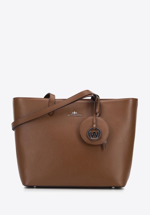 Leather shopper bag with a small pouch and a keyring, brown, 95-4E-613-N, Photo 1