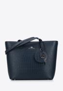 Leather shopper bag with a small pouch and a keyring, navy blue, 95-4E-613-4, Photo 1