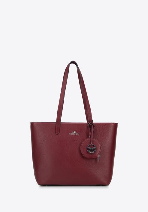 Leather shopper bag with a small pouch and a keyring, dar red, 95-4E-613-9, Photo 2
