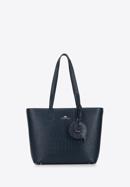 Leather shopper bag with a small pouch and a keyring, navy blue, 95-4E-613-4, Photo 2