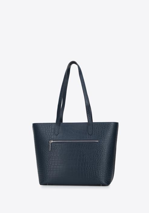 Leather shopper bag with a small pouch and a keyring, navy blue, 95-4E-613-4, Photo 3
