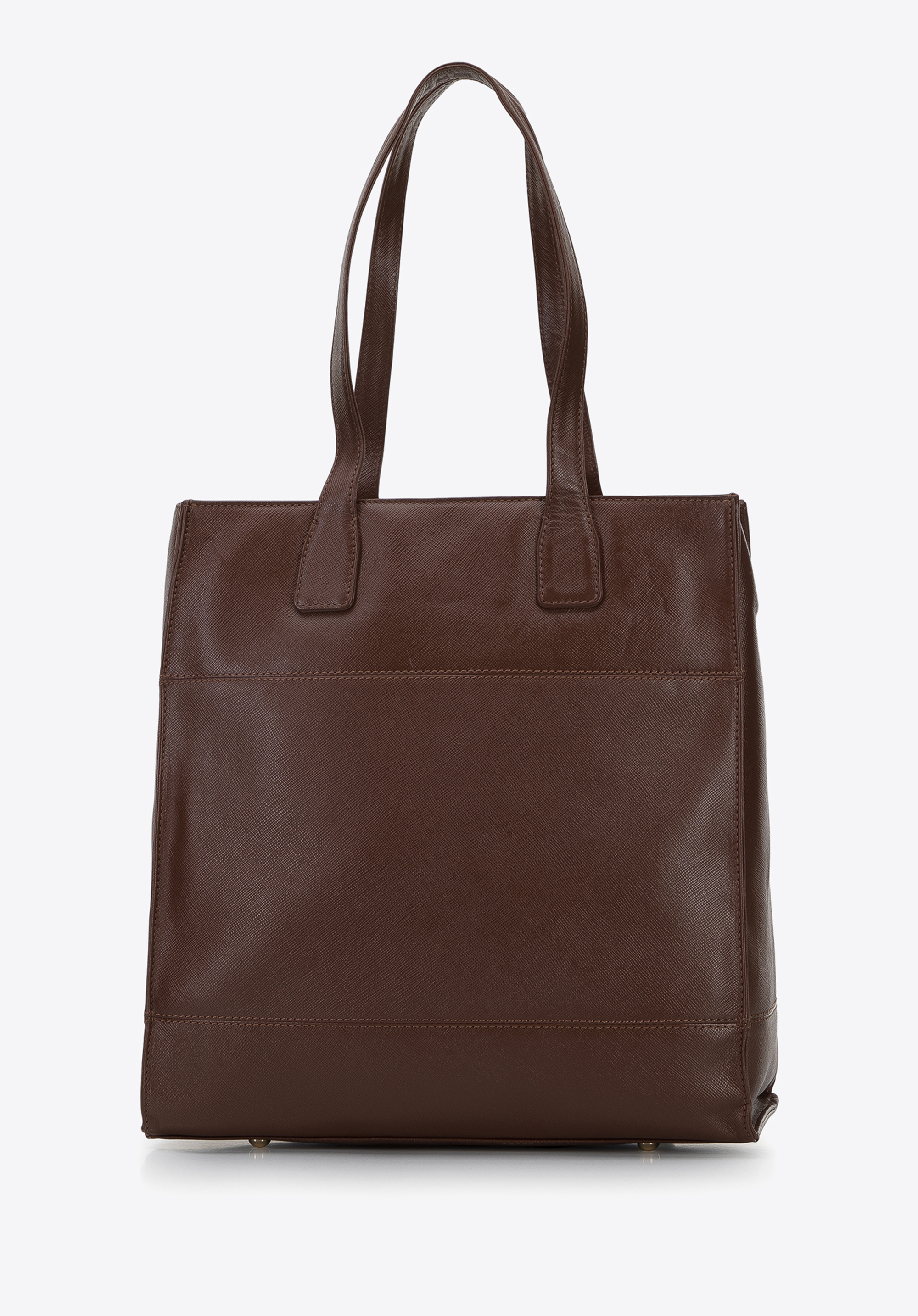 Large saffiano-textured leather shopper bag, brown, 96-4E-004-4, Photo 1