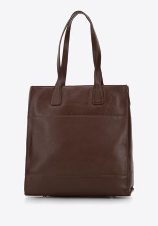 Large saffiano-textured leather shopper bag, brown, 96-4E-004-4, Photo 1