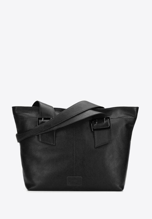 Leather winged shopper bag, black, 95-4E-014-4, Photo 1