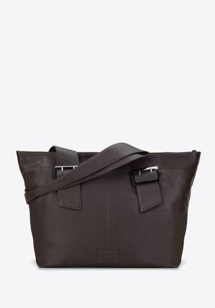 Leather winged shopper bag, brown, 95-4E-014-4, Photo 1