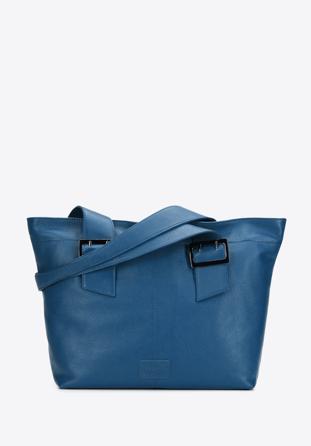 Leather winged shopper bag, blue, 95-4E-014-N, Photo 1