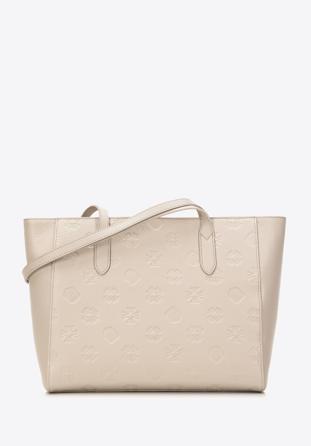 Leather monogram shopper bag, cream, 98-4E-605-0, Photo 1