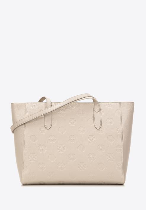 Leather monogram shopper bag, cream, 98-4E-605-1, Photo 1
