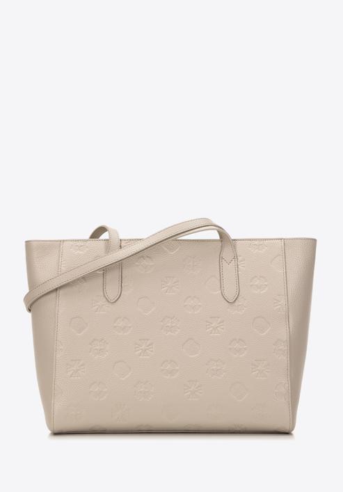Leather monogram shopper bag, beige, 98-4E-605-0, Photo 1