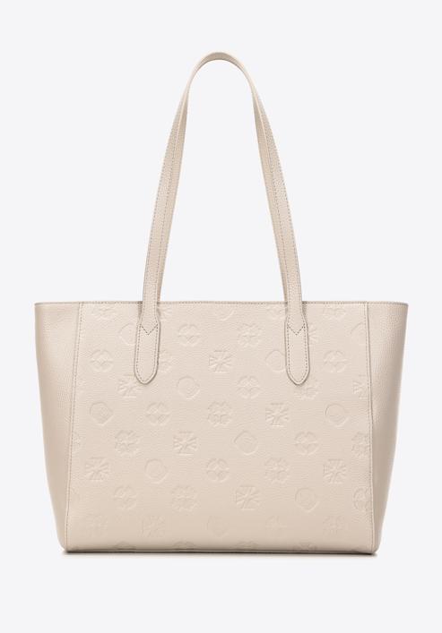 Leather monogram shopper bag, cream, 98-4E-605-9, Photo 2