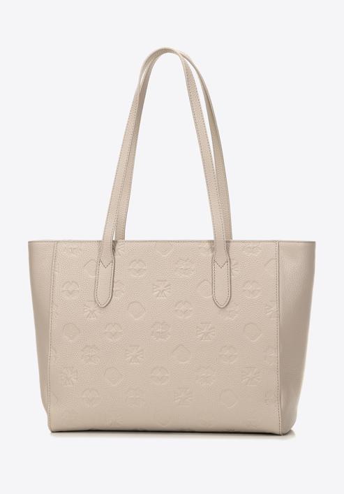 Leather monogram shopper bag, beige, 98-4E-605-0, Photo 3