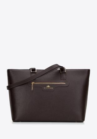 Leather shopper bag, dark brown, 29-4E-017-4, Photo 1