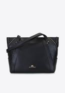 Leather shopper bag with decorative zip detail, black-gold, 92-4E-646-9, Photo 1