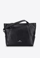 Leather shopper bag with decorative zip detail, black-silver, 92-4E-646-90, Photo 1