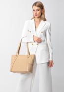 Leather shopper bag with decorative zip detail, light beige, 92-4E-646-9, Photo 15