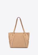 Leather shopper bag with decorative zip detail, beige, 92-4E-646-9, Photo 2
